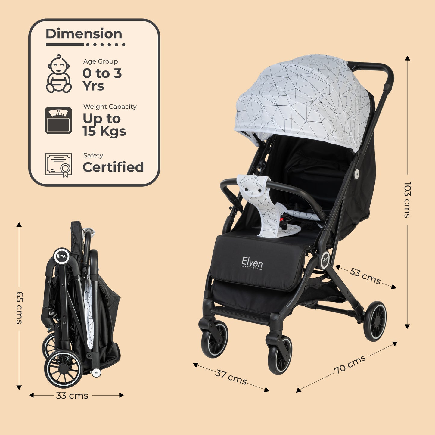 Elven EasyFlyer Baby Stroller Pram Buggy for Babies Kid Newborn Toddler of Age 0-3 years