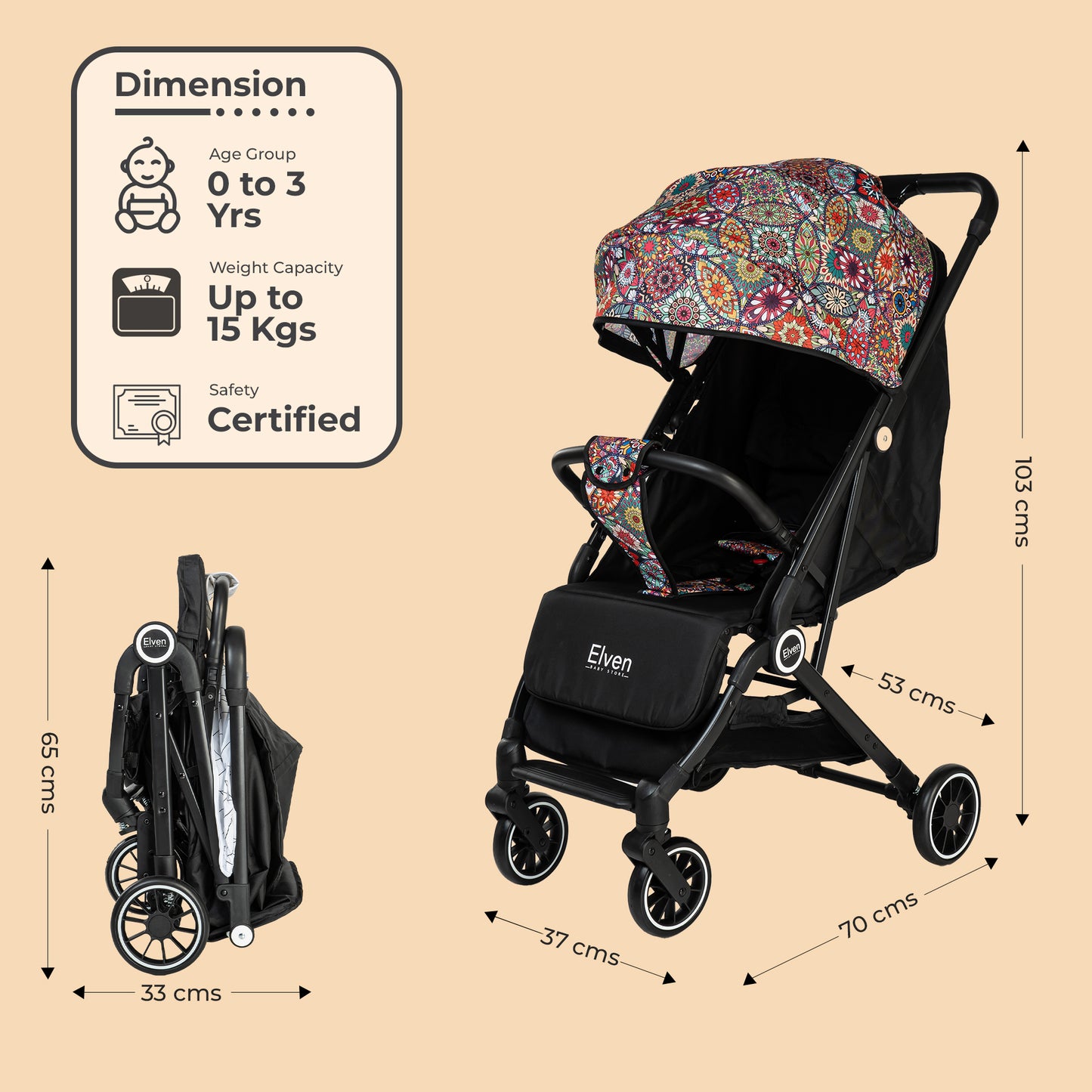 Elven EasyFlyer Baby Stroller Pram Buggy for Babies Kid Newborn Toddler of Age 0-3 years